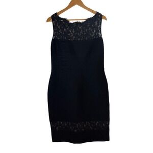 Tadashi Shoji Black Lace Sheath Dress Knee Length Sleeveless Women Size L